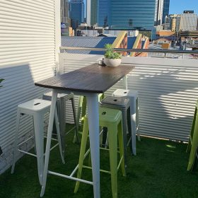 Tolix Bar Stools & Tables on a Roof Top Bar