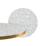 Round Ciro Melamine Table Top, Grey Terrazzo with Gold Edge