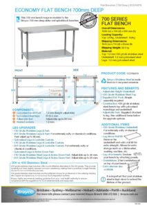 Economy 430 Grade Stainless Steel Flat Bench 1600 x 700 x 900mm high - Image 4
