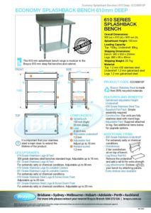 Economy 430 Grade Stainless Steel Splashback Bench, 900 x 610 x 900mm high - Image 10