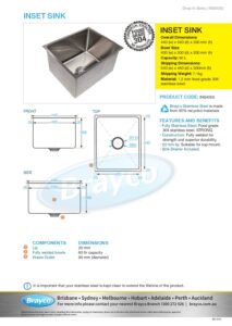 Large Inset Bowl Stainless Steel 60Lt 500 x 400mm sink - Image 4