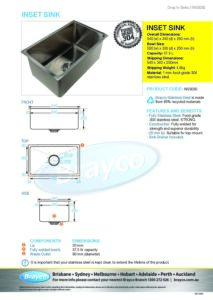 Inset Bowl Stainless Steel 37.5Lt 500 x 300mm Sink - Image 4